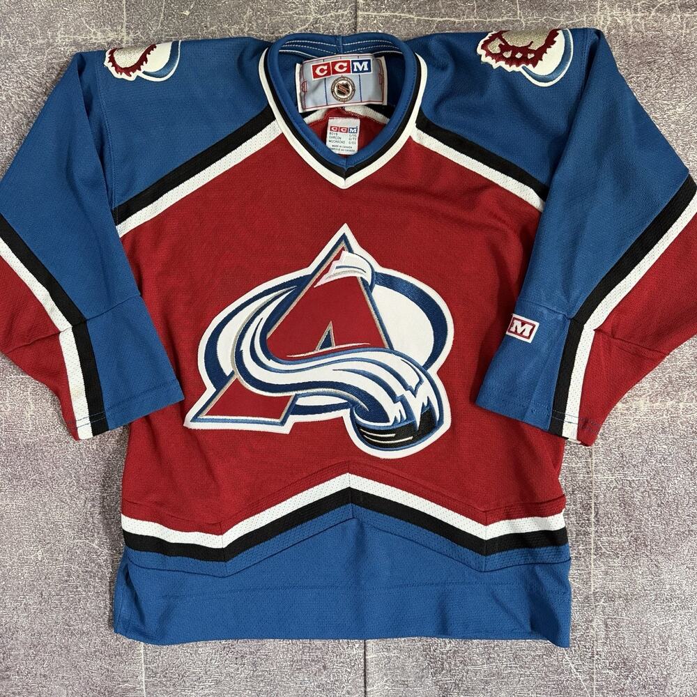 Boy's Vintage 90's CCM Colorado Avalanche Home Maroon Blue Jersey Sz Youth XL